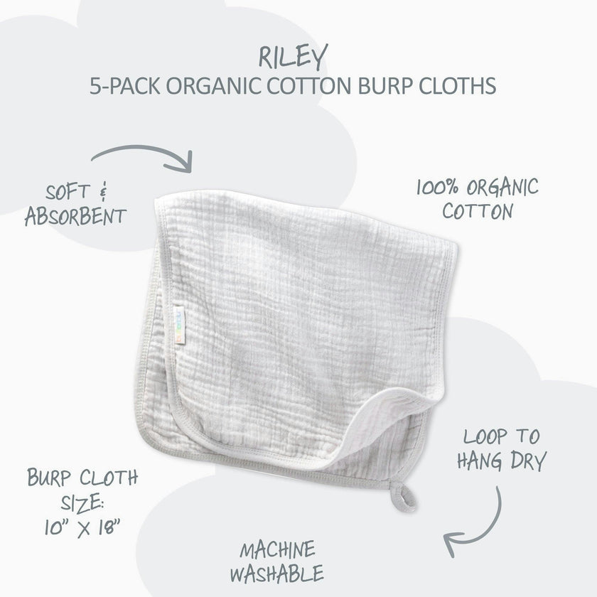 RILEY 5-Pack Crinkle Muslin Burp Cloths