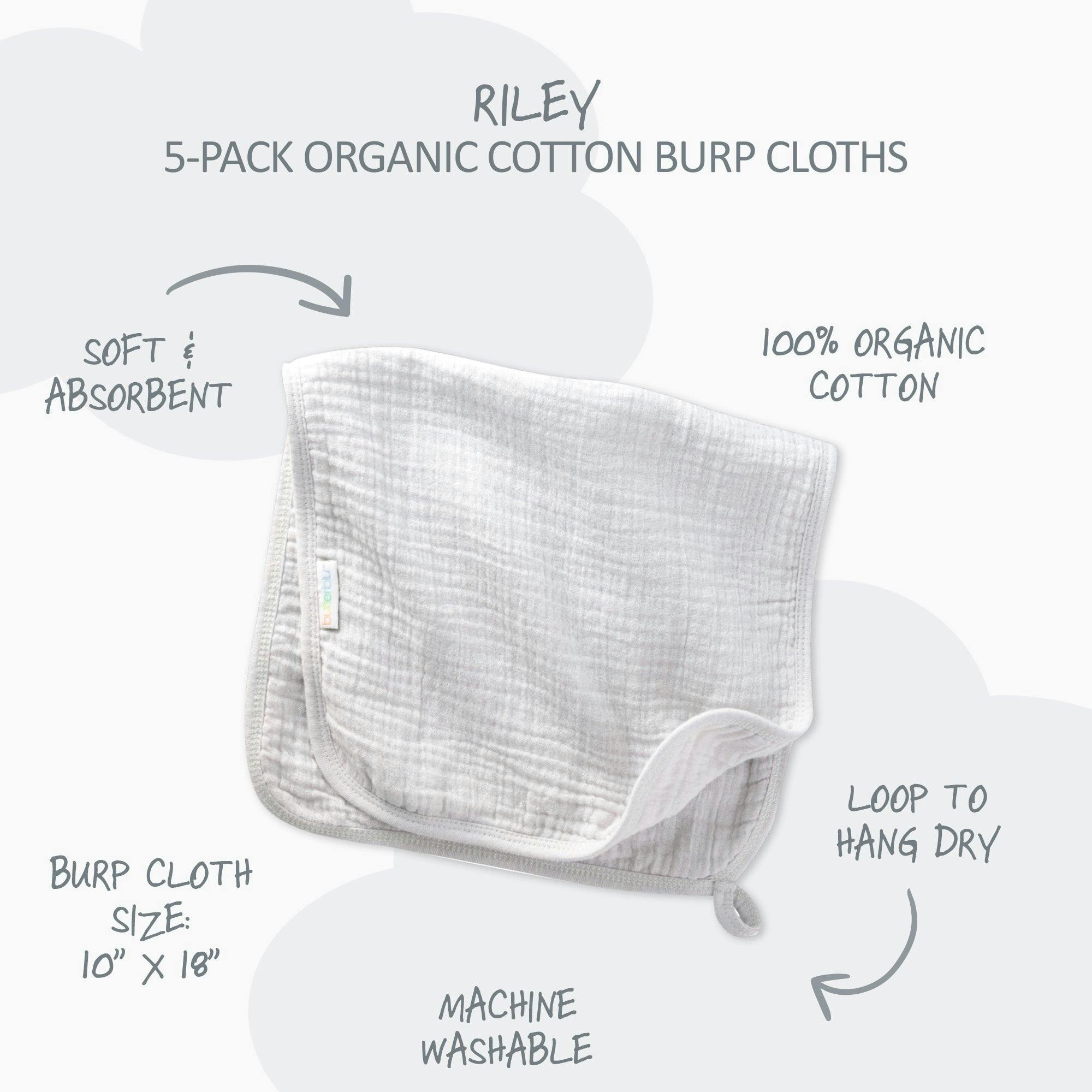RILEY 5-Pack Crinkle Muslin Burp Cloths