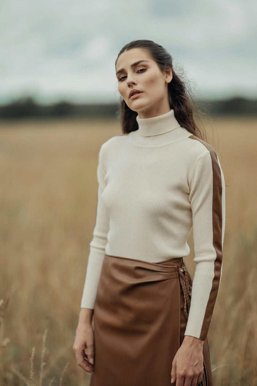 LEATHER FAUX WRAP SKIRT