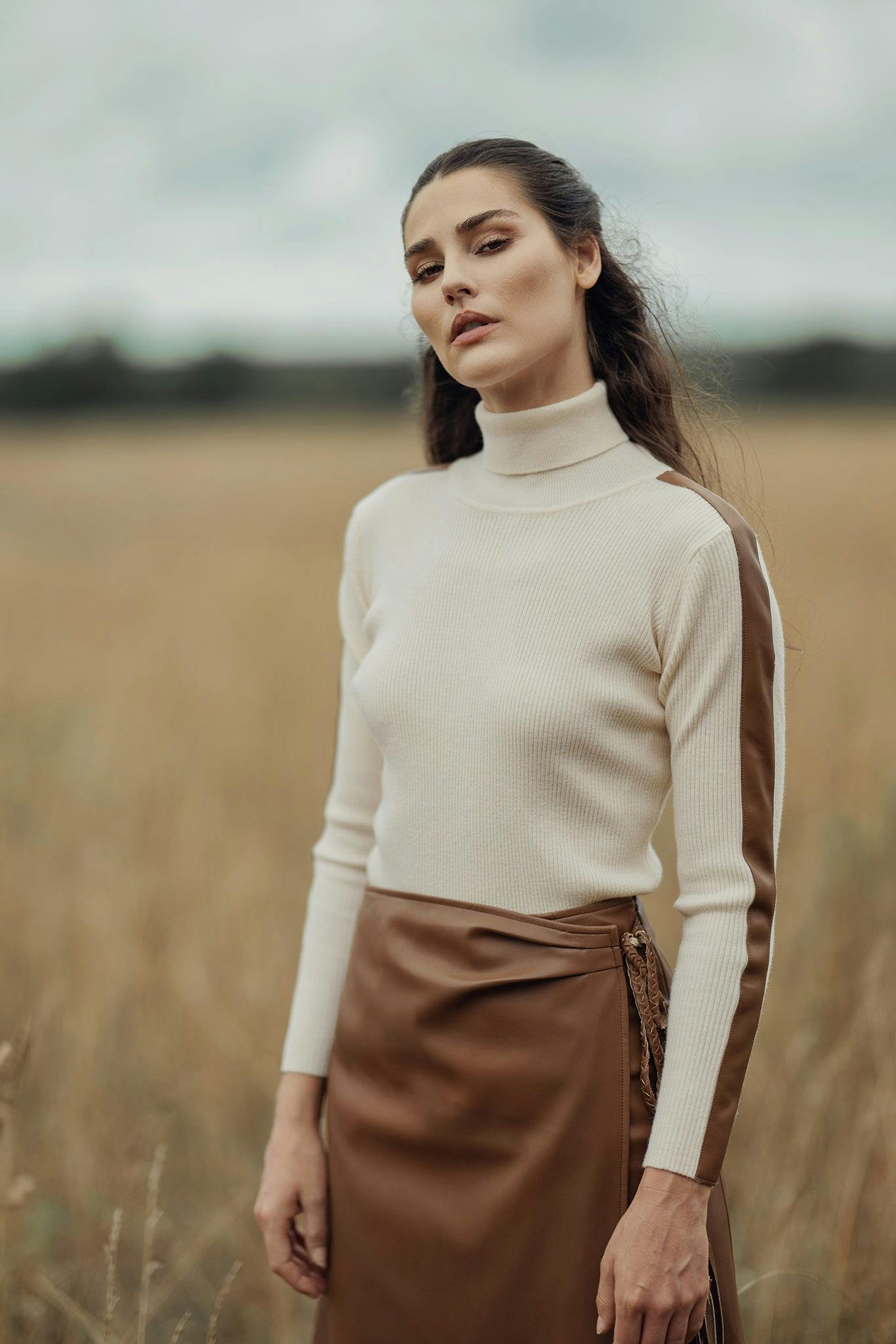 LEATHER FAUX WRAP SKIRT
