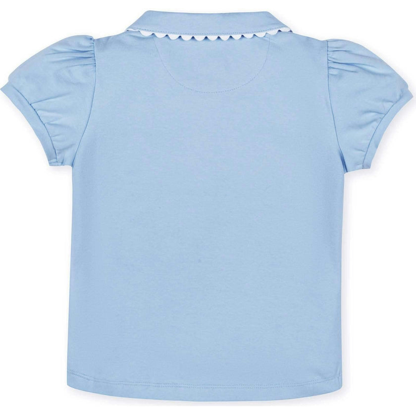 Organic Puff Sleeve Jersey Knit Polo, Blue