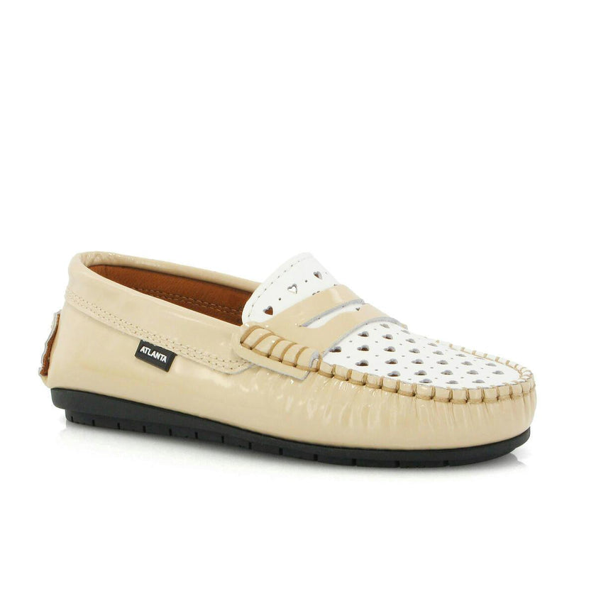 032 Walkers - beige patent with hearts