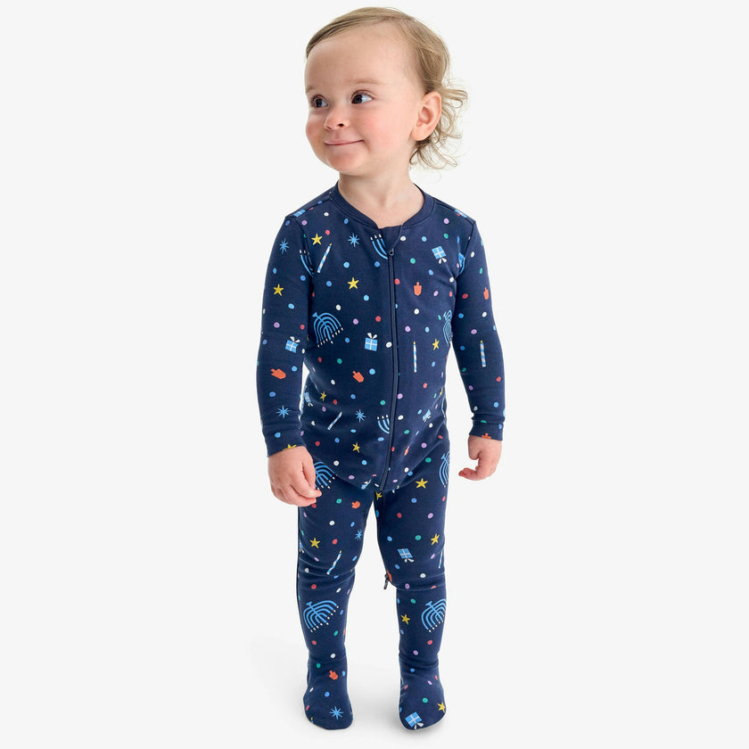 Baby organic zip footie in rainbow of lights