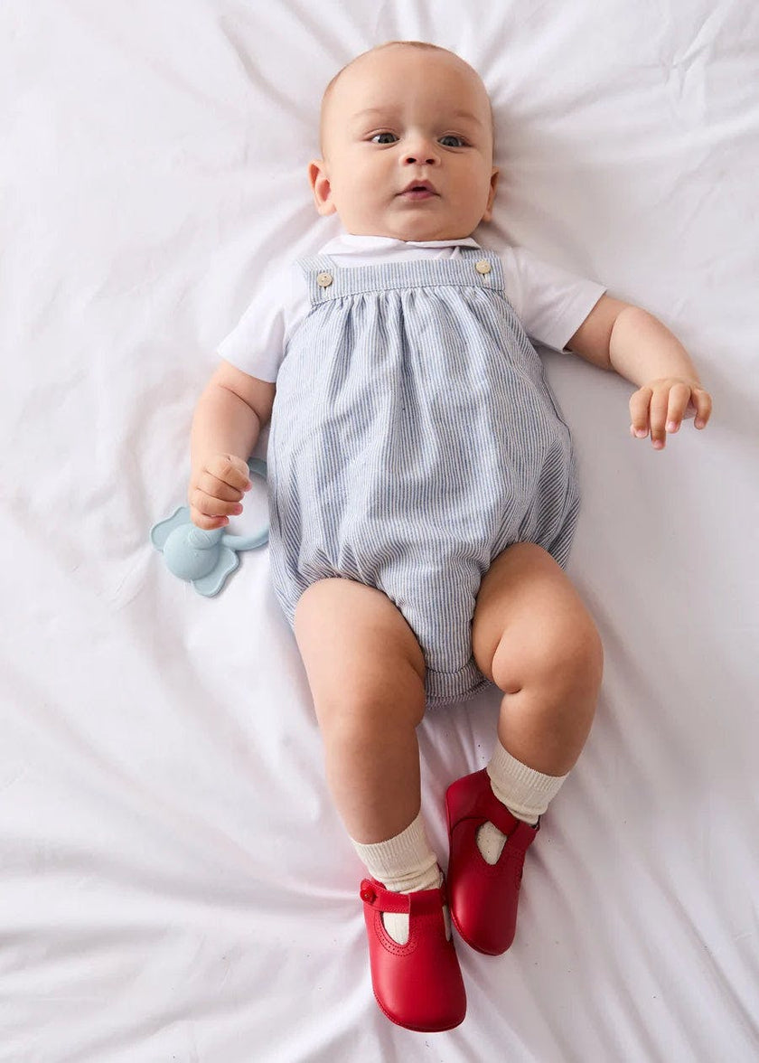 Alexander Stripe Sleeveless Button Detail Romper in Blue (3mths-2yrs)