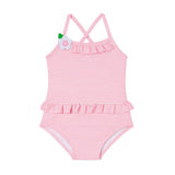 Stripe Seersucker Swimsuit with Flower