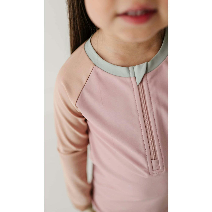 Girl's Zip Rash Guard Swimsuit