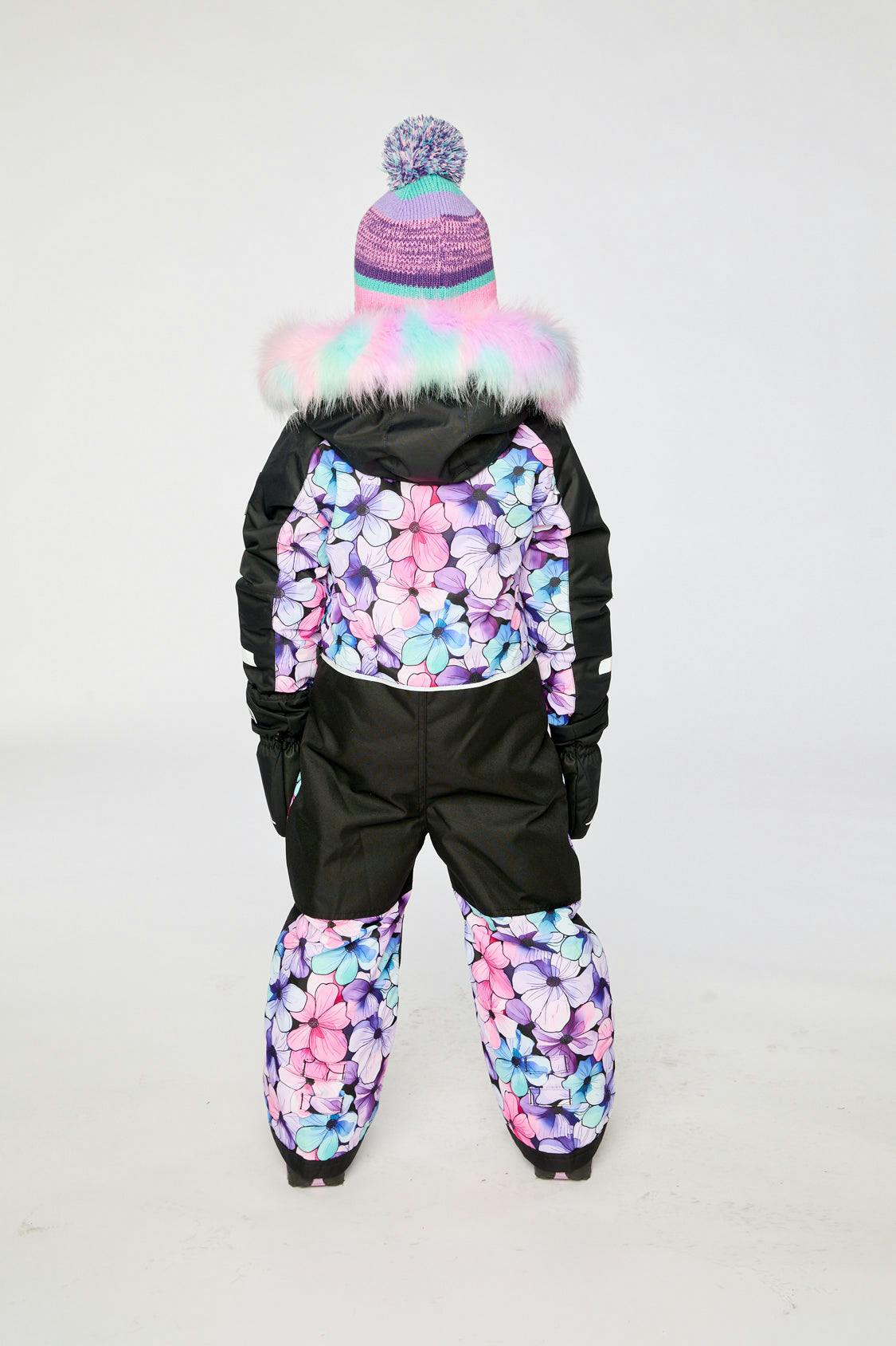 Kids One Piece Play Snowsuit Purple Floral Print