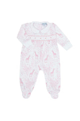 Pink Giraffe Print Smocked Footie