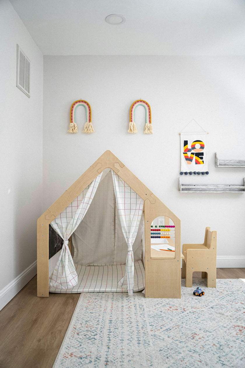 Flair | Indoor Wooden Playhouse with Desk, Chair & Chalkboard for Toddlers and Kids