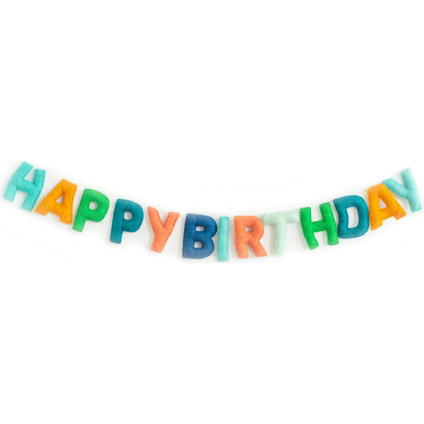 Happy Birthday Wool Felt Garland, Blue