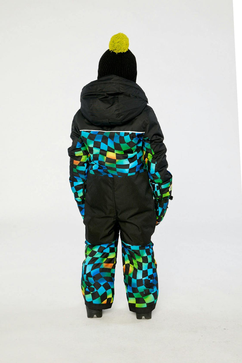 Kids One Piece Play Snowsuit Blue Checkered Print