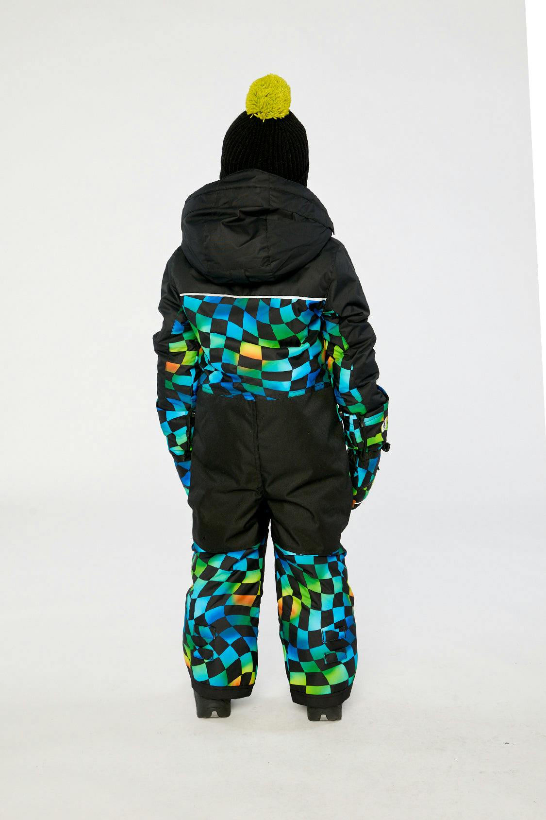 Kids One Piece Play Snowsuit Blue Checkered Print