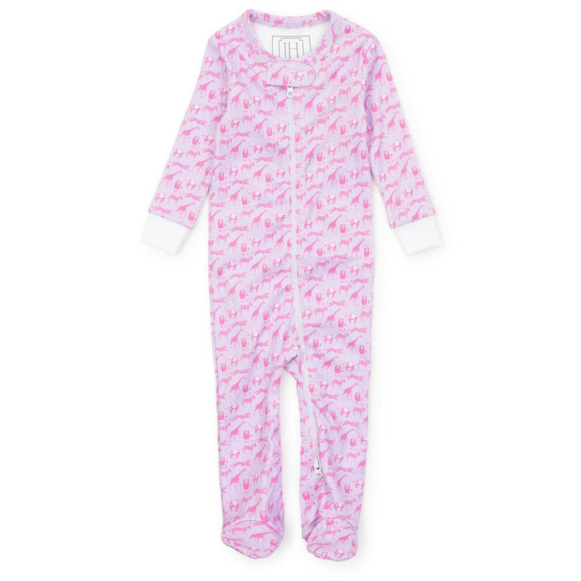 Parker Girls' Zipper Pajama - Pink Savanna Safari
