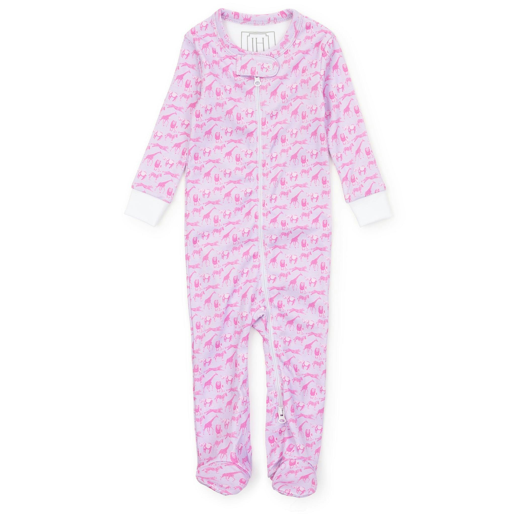 Parker Girls' Zipper Pajama - Pink Savanna Safari