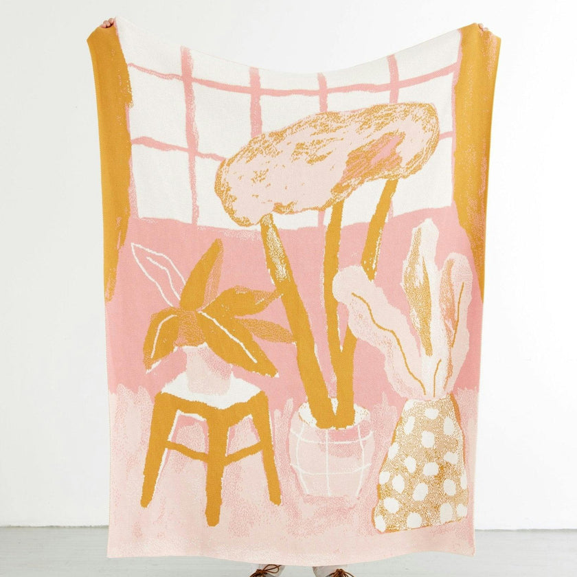 House Plants Knit Blanket