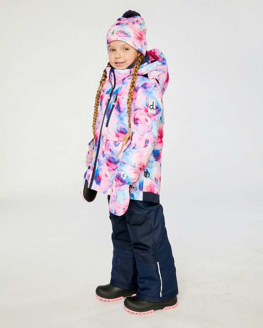 Two Piece Play Snowsuit Mauve Watercolor Floral Print With Navy Pants