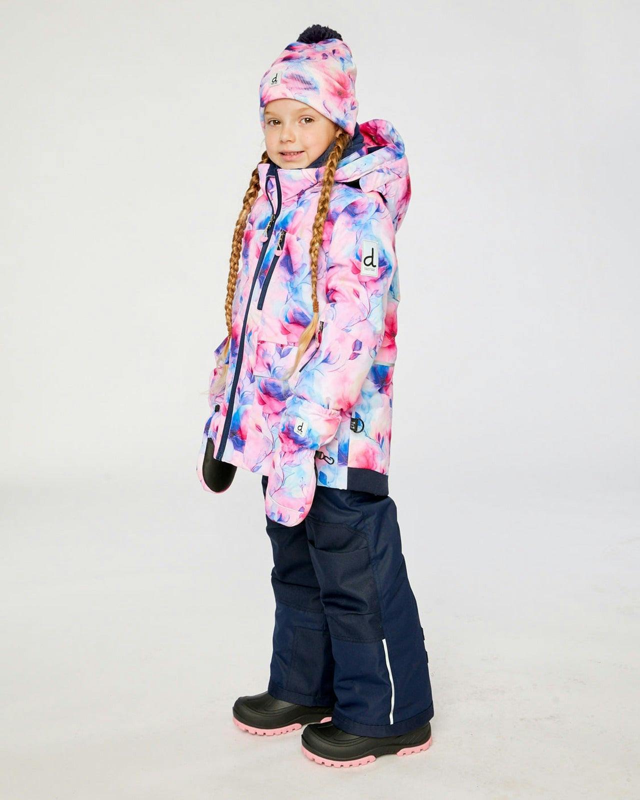 Two Piece Play Snowsuit Mauve Watercolor Floral Print With Navy Pants