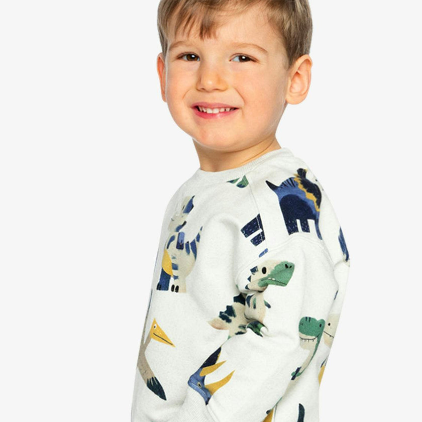 Fleece Sweatshirt Beige Dinosaur Print