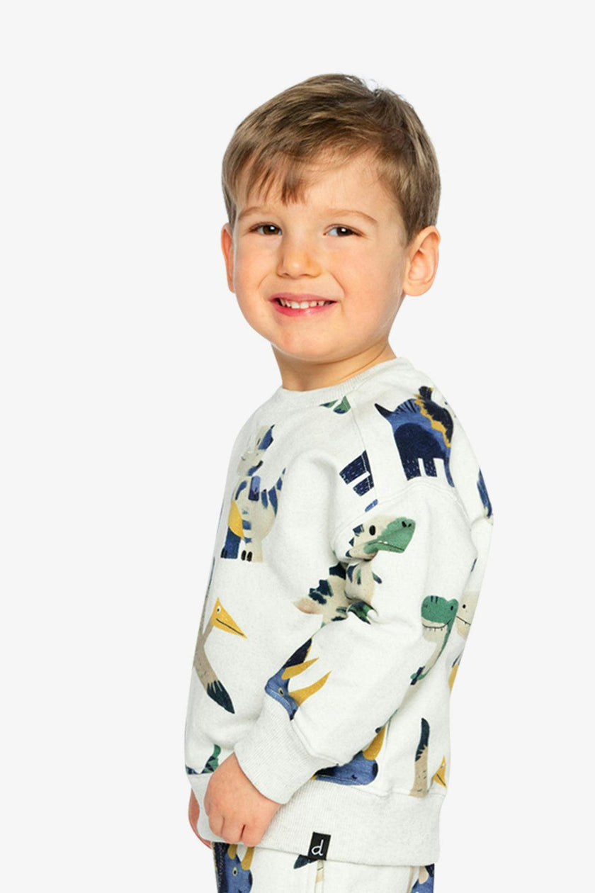 Fleece Sweatshirt Beige Dinosaur Print