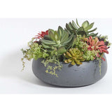 Round Artificial Succulent Arrangement, Gray Planter