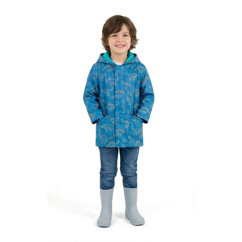 Boys Allover Print Raincoat | Blue Dino