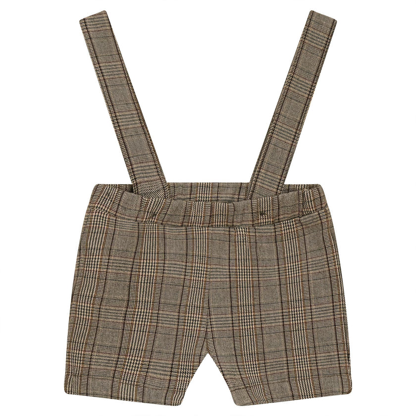 Woven Elastic Waist Plaid Overalls