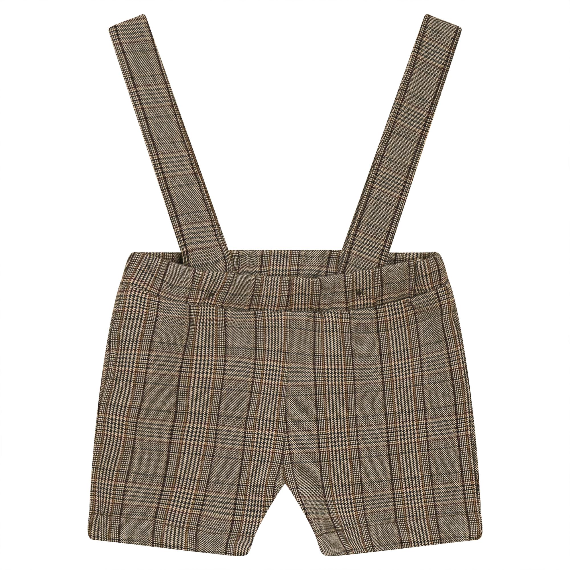 Woven Elastic Waist Plaid Overalls