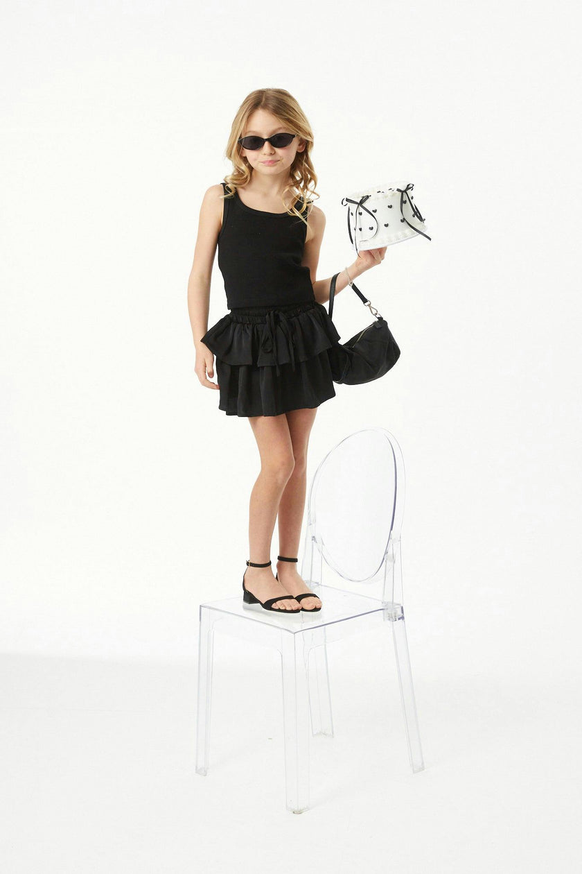 Willow Black Satin Skort