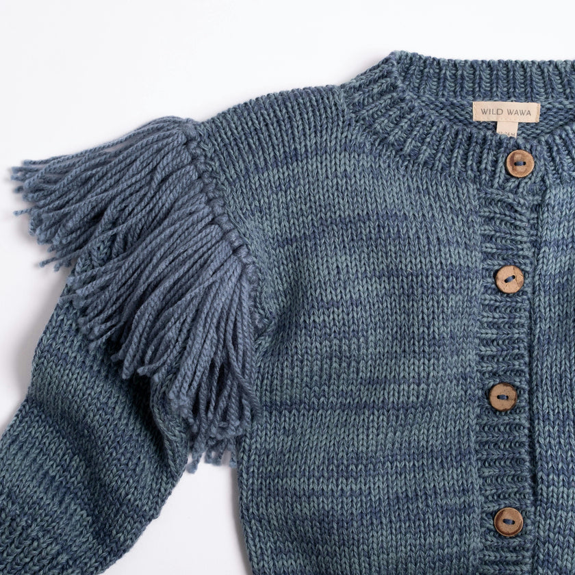 Fringed Cardigan in Luna Blue