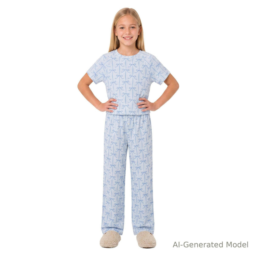 Tween Girls Pajama Set | Bow Stripe
