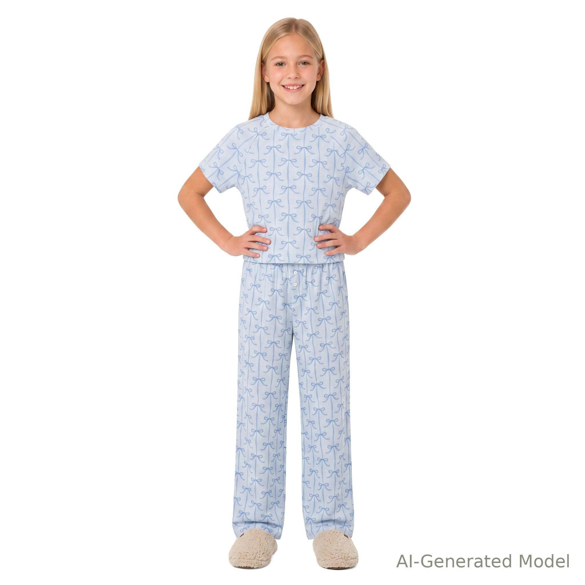 Tween Girls Pajama Set | Bow Stripe