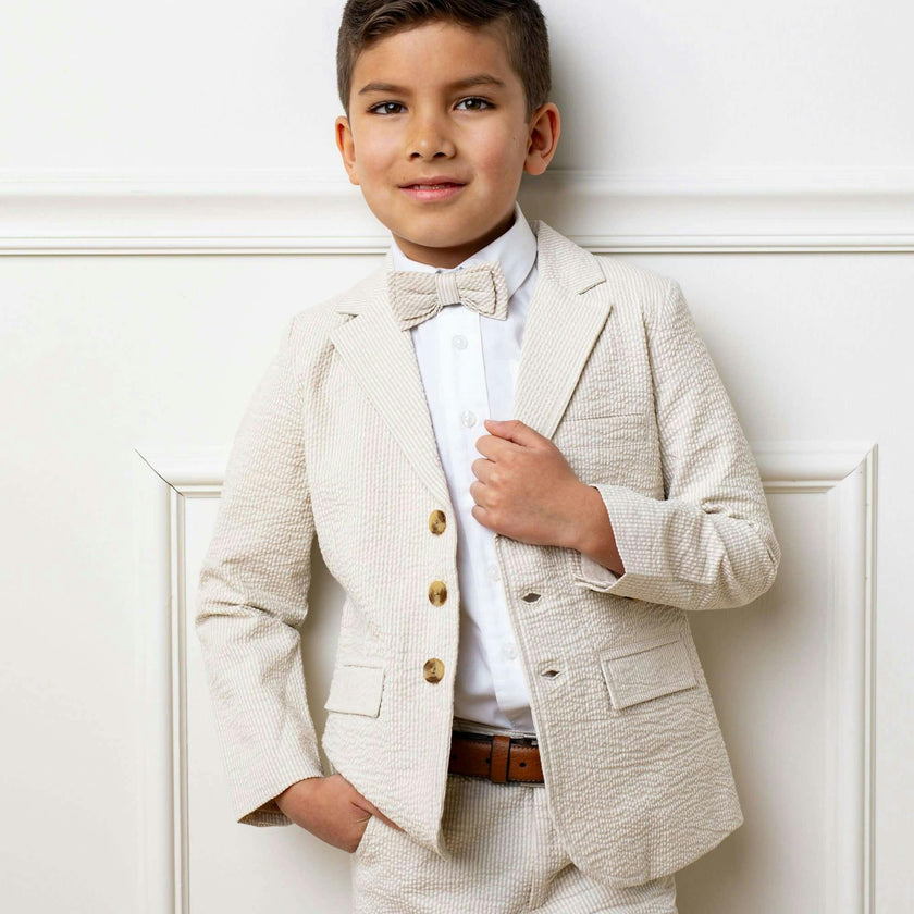 Classic Seersucker Bow Tie, Beige