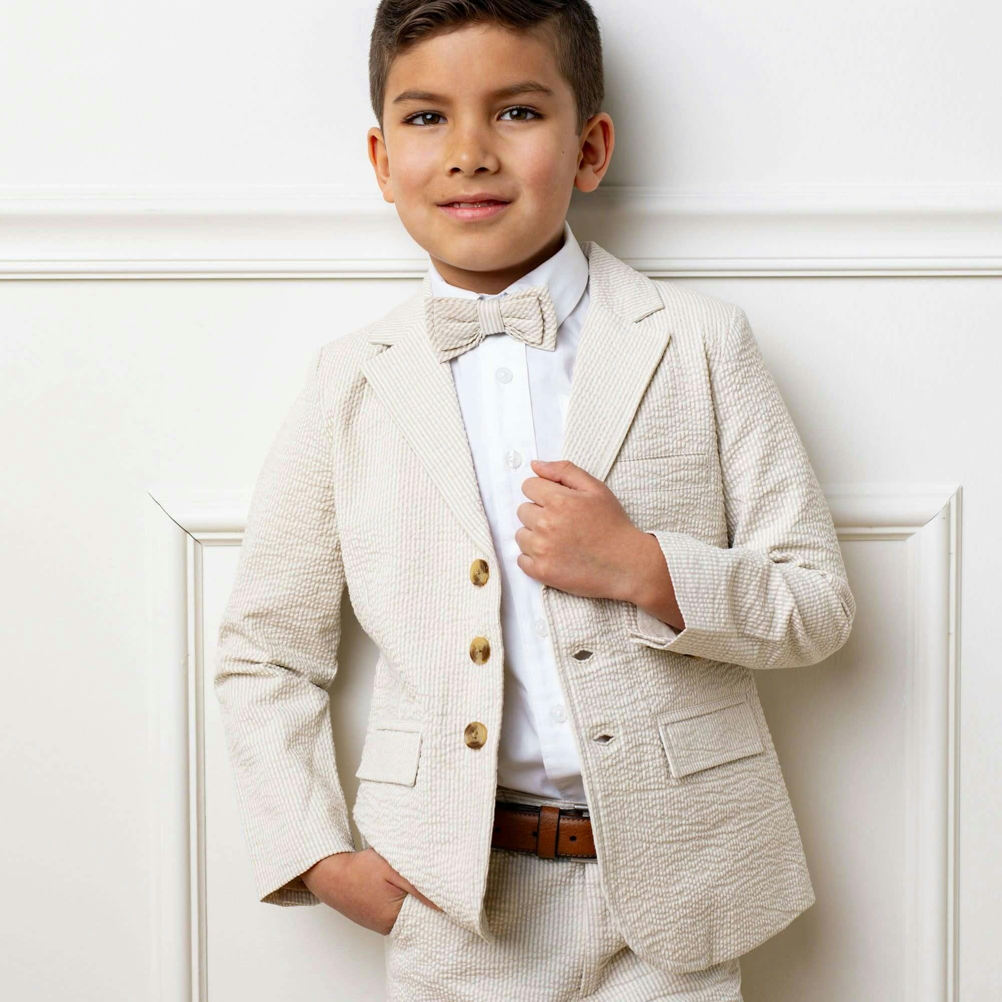 Classic Seersucker Bow Tie, Beige