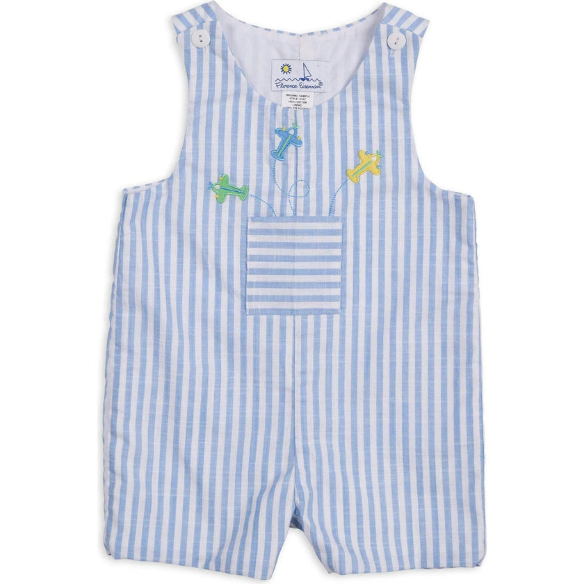Stripe Linen-Look Shortall With Airplanes