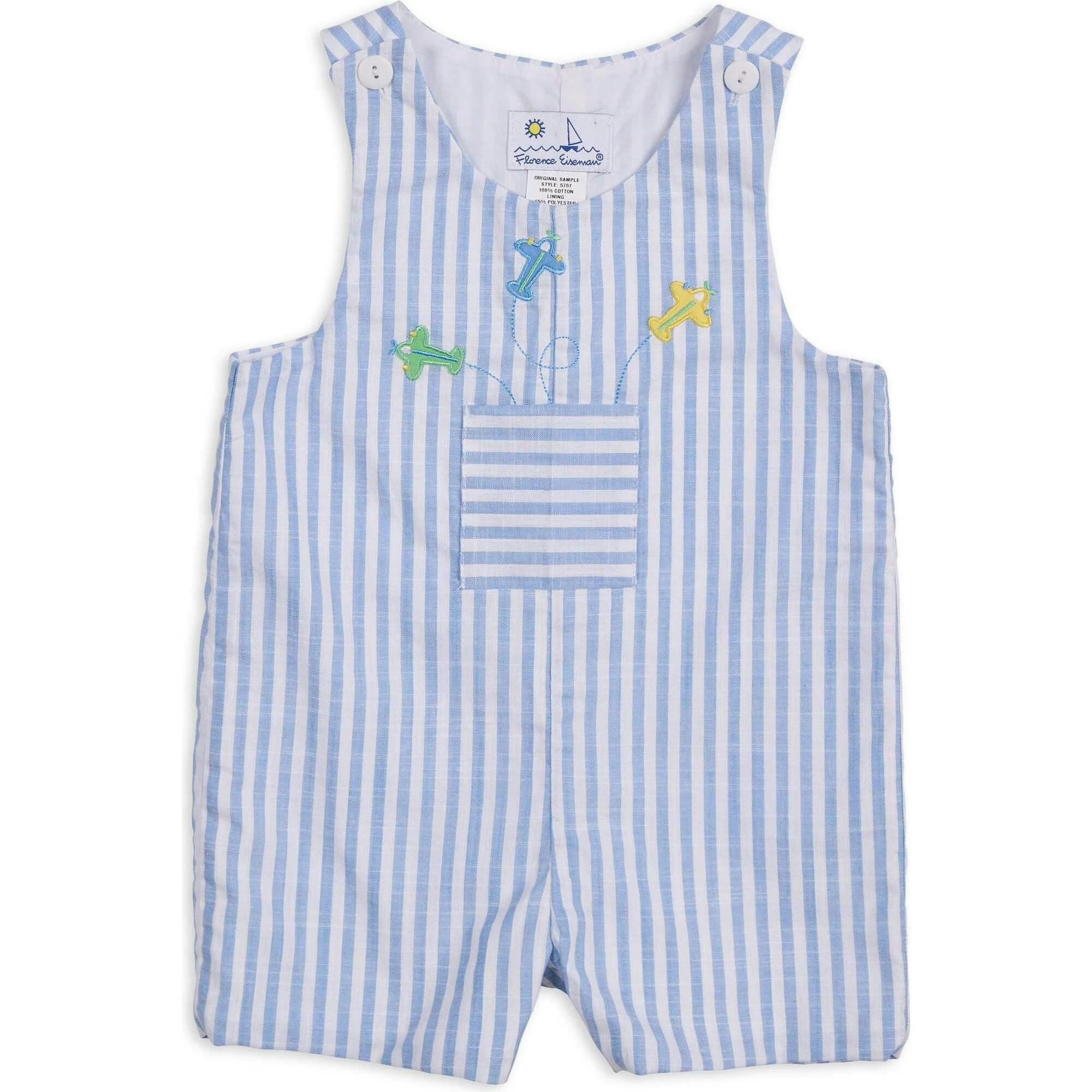 Stripe Linen-Look Shortall With Airplanes