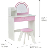 Rosé Shine Wood Vanity & Desk with LED Mirror & Stool