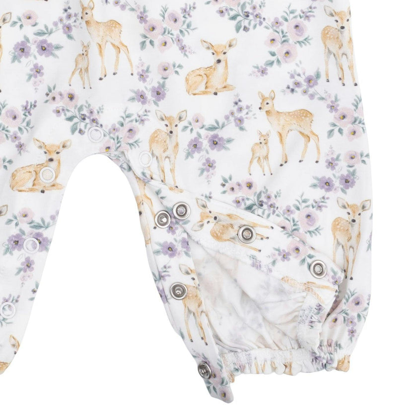 Floral Deer - Ruffle Sleeve Snap Romper
