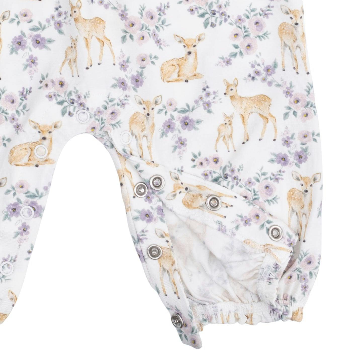 Floral Deer - Ruffle Sleeve Snap Romper