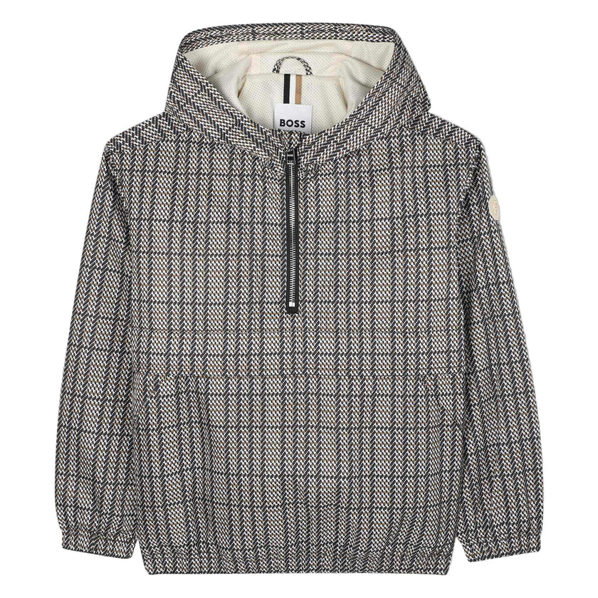 Boys Black, Beige & White Checked Windbreaker