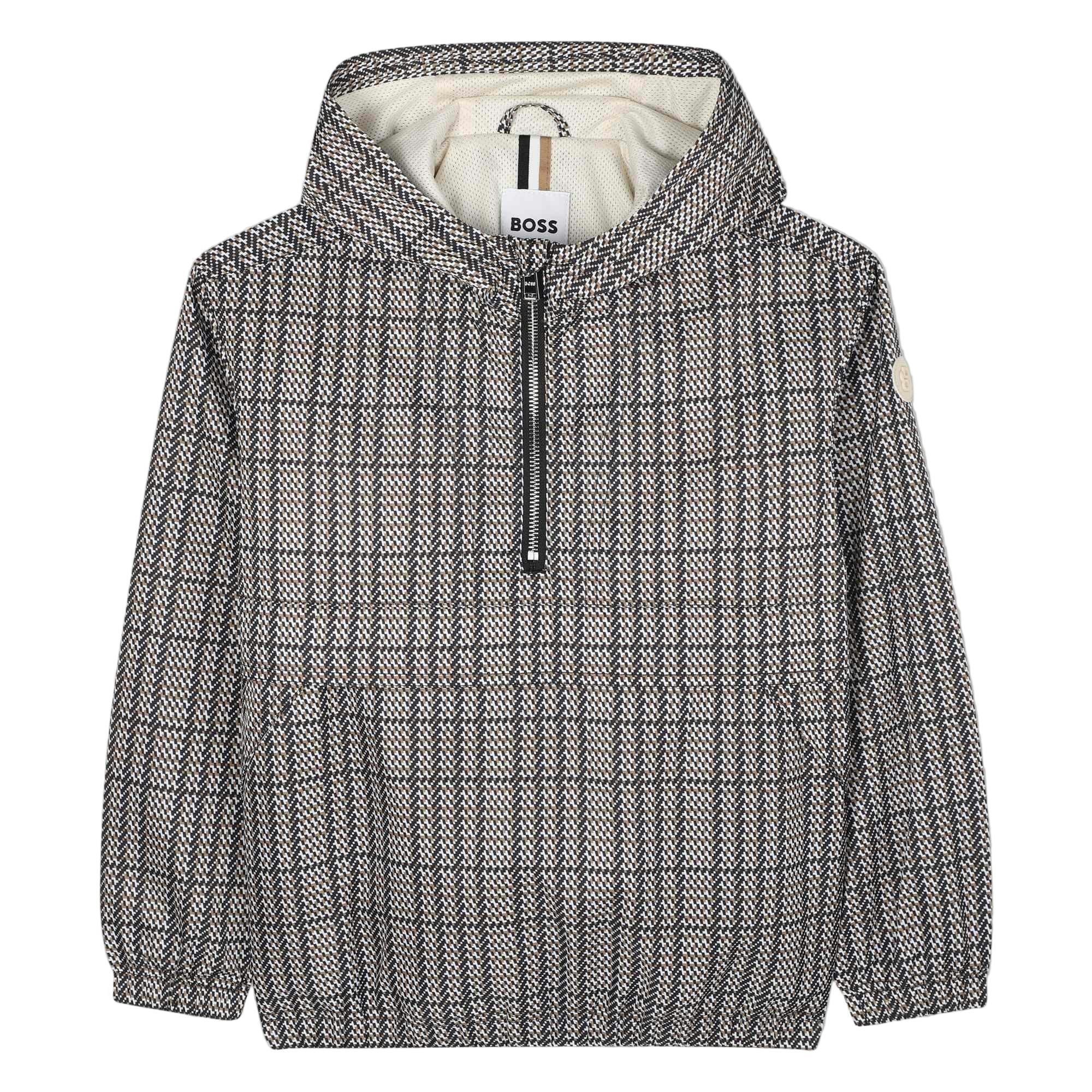 Boys Black, Beige & White Checked Windbreaker