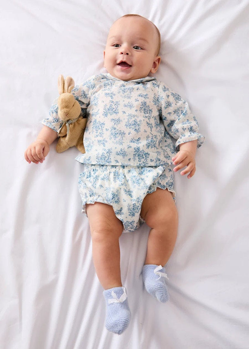 Audrey Toile Elasticated Waist Bloomers in Blue (1mth-12mths)