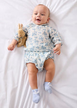 Audrey Toile Peter Pan Collar Long Sleeve Blouse in Blue (1mth-12mths)