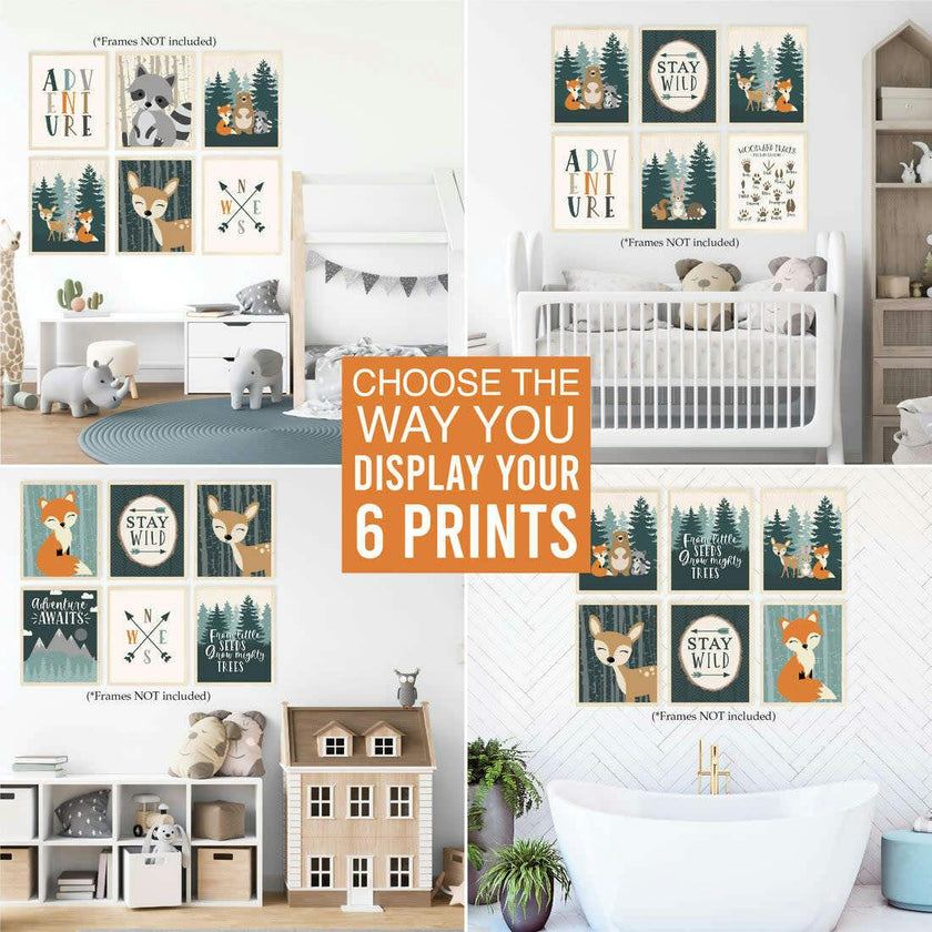 6-Piece Woodland Baby Closet Dividers & 6-Piece Nursery Wall Art Prints Baby Shower Gift
