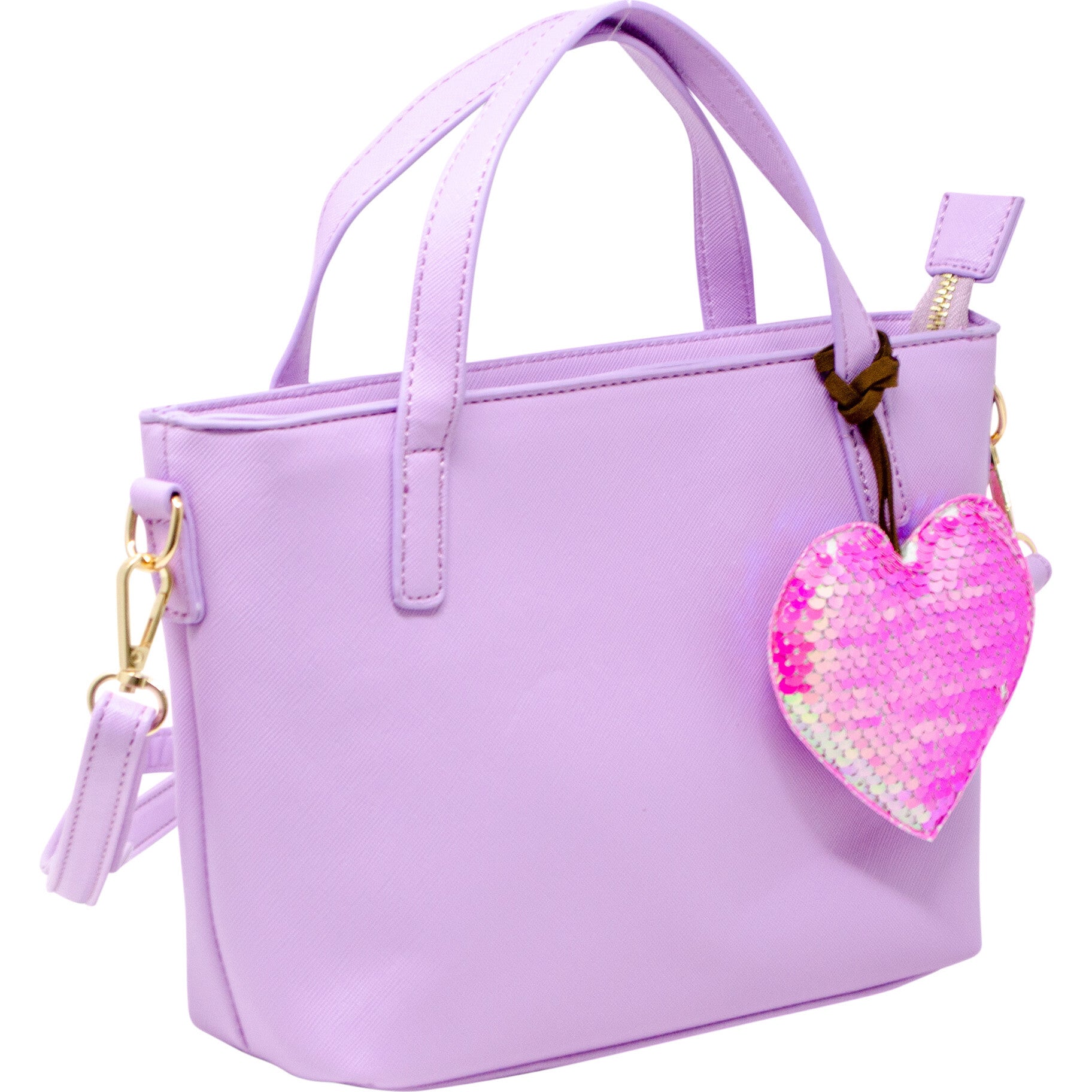 Faux Leather Tote Shoulder Strap Handbag With Sequins Heart Charm