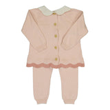 Scalloped Contrast Trim Knit Set Blush
