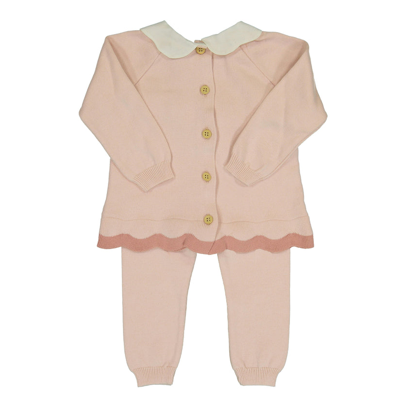 Scalloped Contrast Trim Knit Set Blush