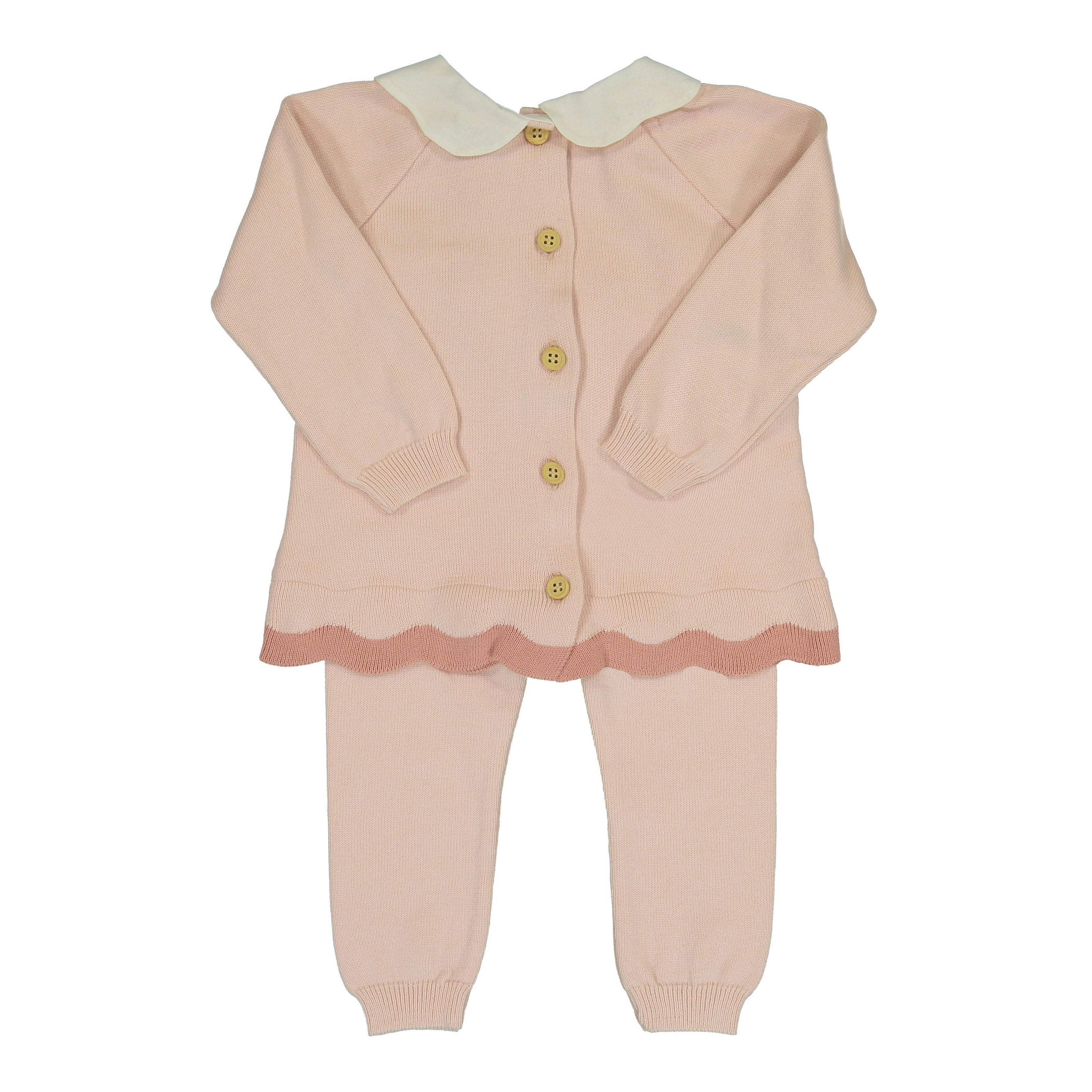 Scalloped Contrast Trim Knit Set Blush