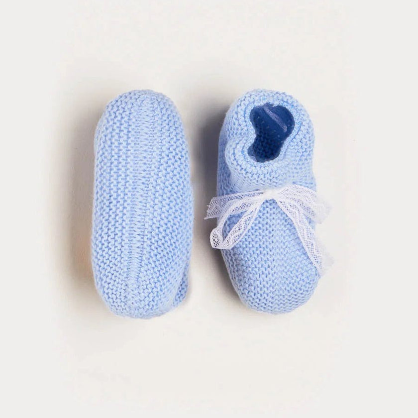 Lace Detail Knitted Booties in Light Blue (0-6mths)