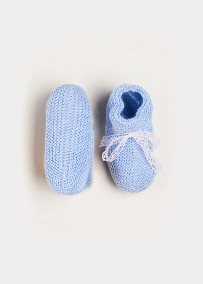 Lace Detail Knitted Booties in Light Blue (0-6mths)