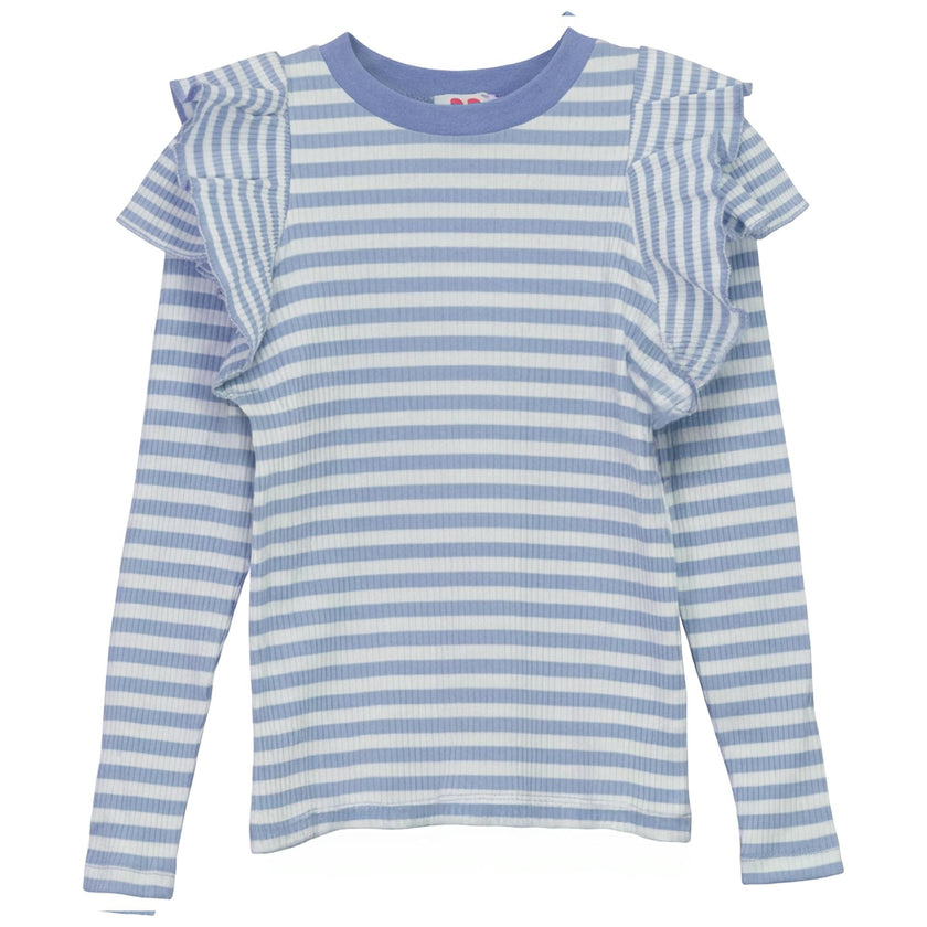 Stripped Rib T Shirt With Ruffles